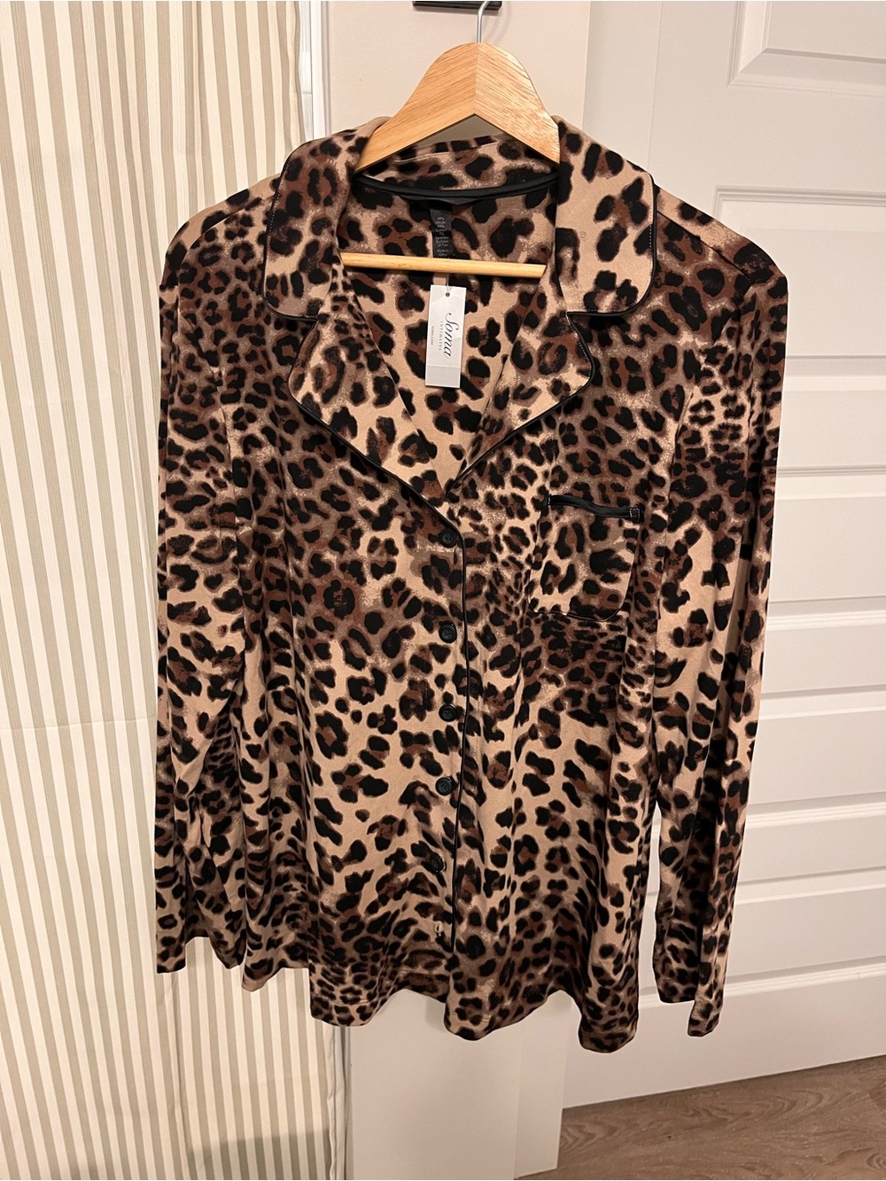 Soma Leopard Print Satin Pajama Top - Beige & Brown